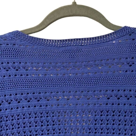 Talbots blue 100% cotton open stitch sweater bracelet sleeves Small Petite - Picture 4 of 10